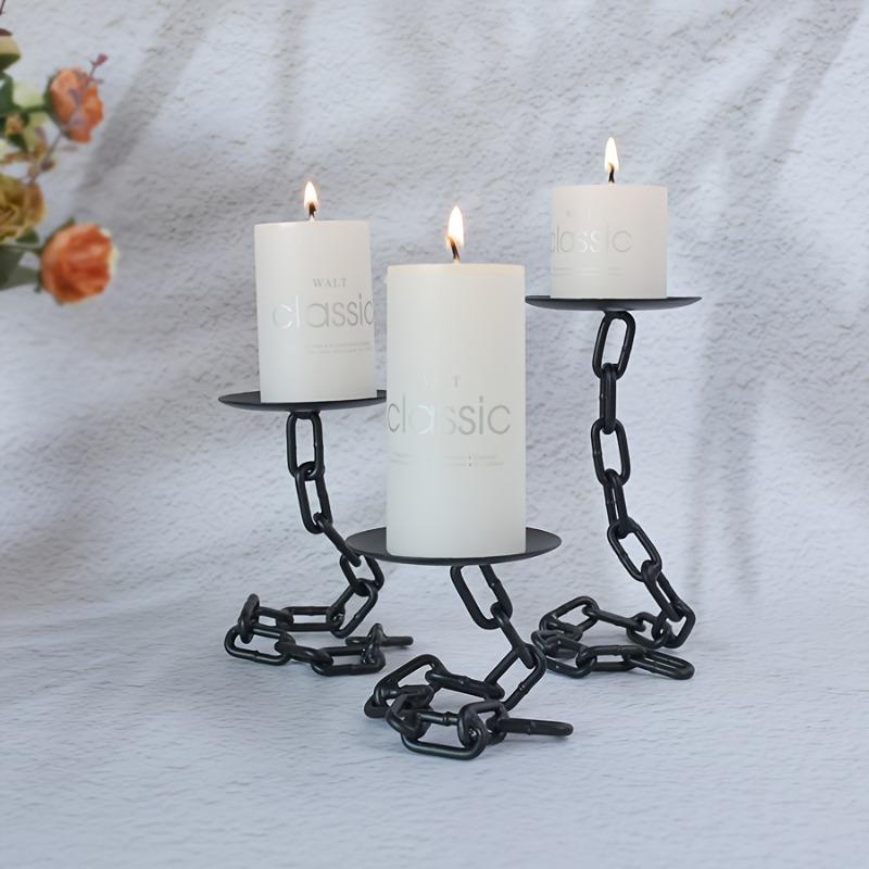 3pcs Iron Chain Candle Holders Sets Rustic Farmhouse Round Candle Holders with Iron Link Tabletop Candle Holders for Home Decor
