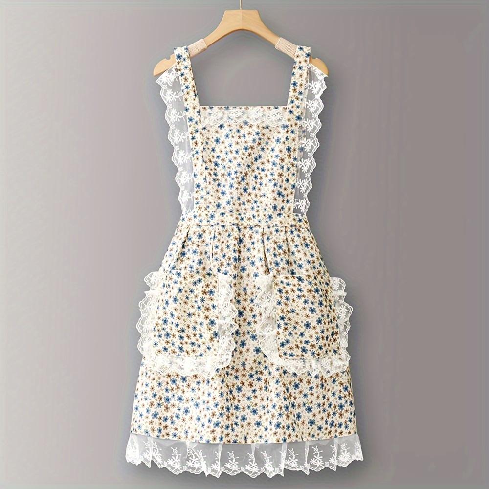 

Уникальный кухонный фартук из холста с цветочным принтом, идеально подходящий для дома и ресторана синий