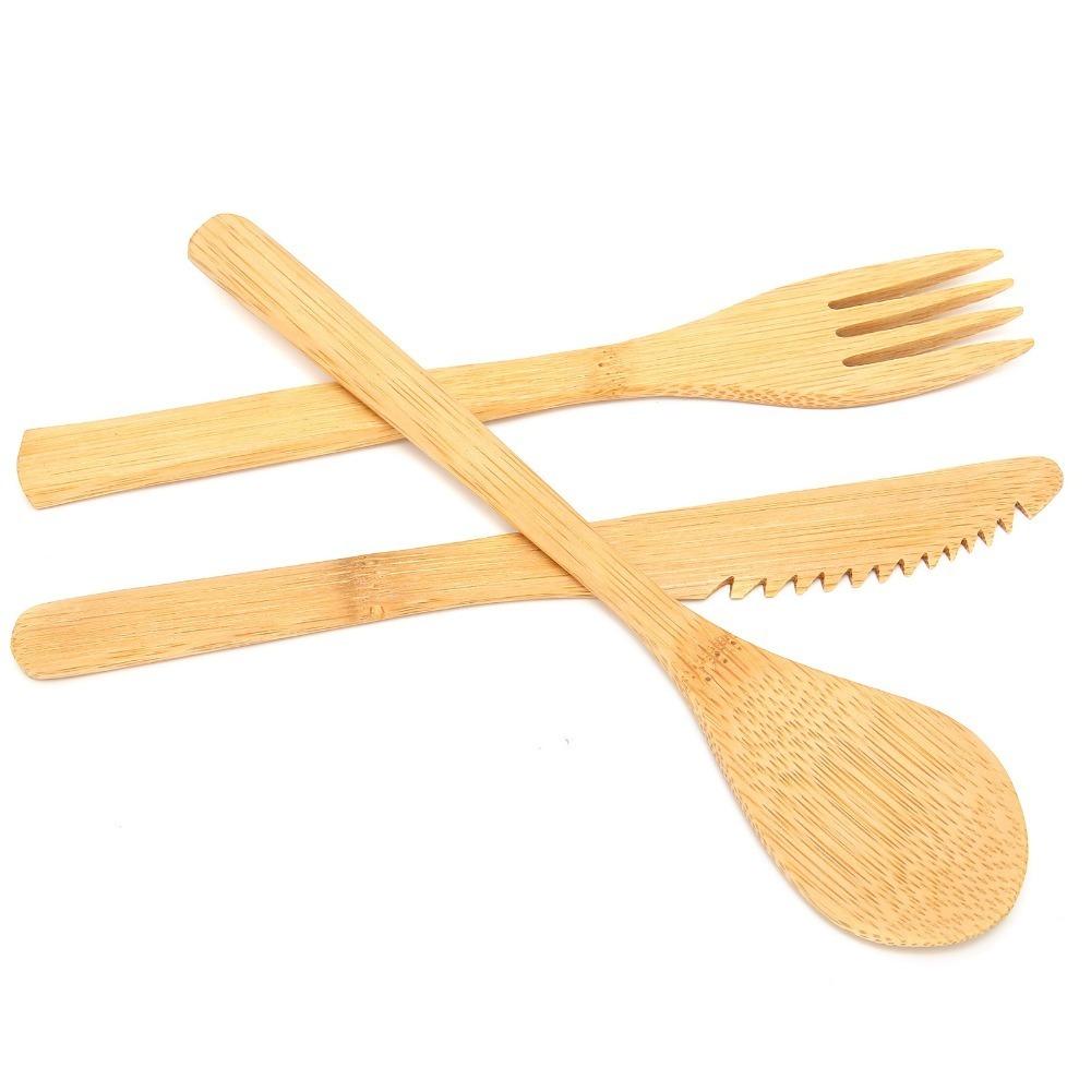 6Pcs Smooth Sanded Fork Spoon Kit Bamboos Dining Utensil Lightweight Eating Set Household