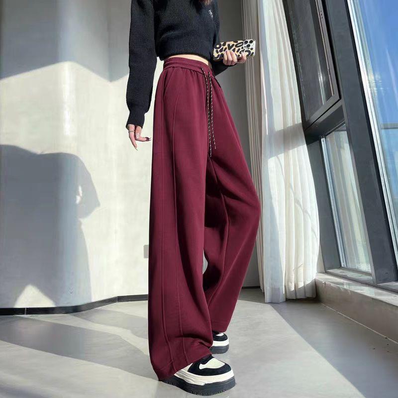 Ankela Women s Red Plus Velvet Narrow Fit Wide-Leg Sports Pants Ankela Red Petite [Autumn]