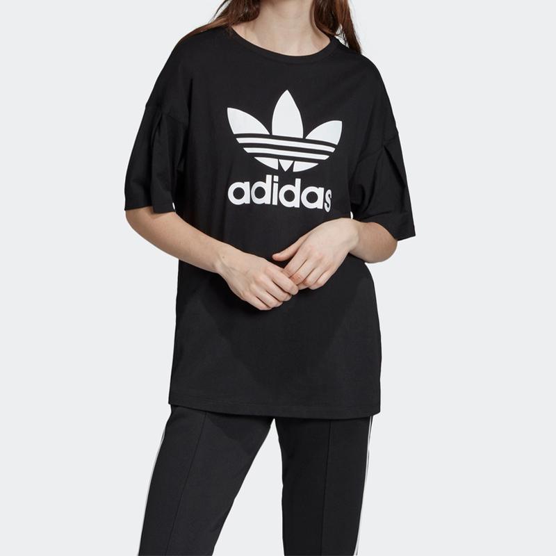 Adidas Trefoil Logo Crew Neck T-Shirt Women Tops Black EC1884