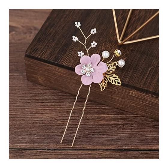 3-Piece Flower Hair Comb & Pins Set - Gorgeous & Cute Floral Design Hair Accessories for Weddings, Parties, Formal Events, and More - Pink -