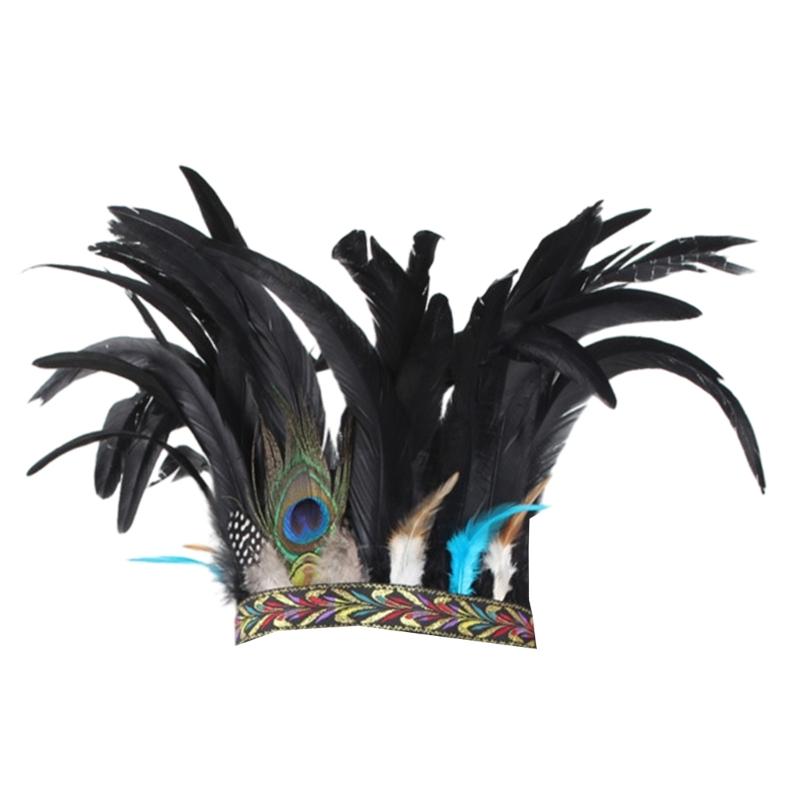 Ethnic Style Headband with Rhinestone&Feather Decors Unique Hair Hoop Women Bride Wedding Party Taking Photo Headband