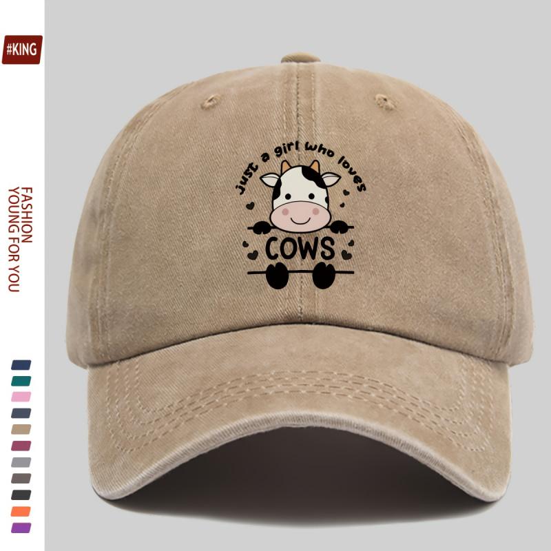 Cute Cartoon Cow Print Washed Vintage Soft Top Sunshade Baseball Cap Unisex Versatile Baseball Cap