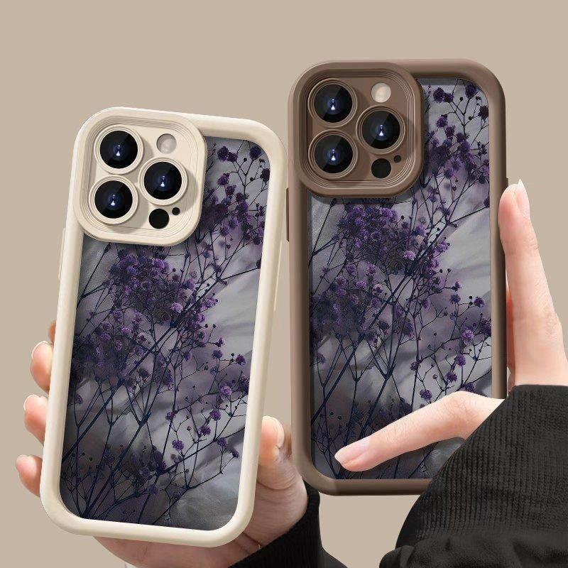 Misty Purple Dried Flower Art Phone Case for iPhone 17 16 15 14 13 12 11 Series Pro Max Plus