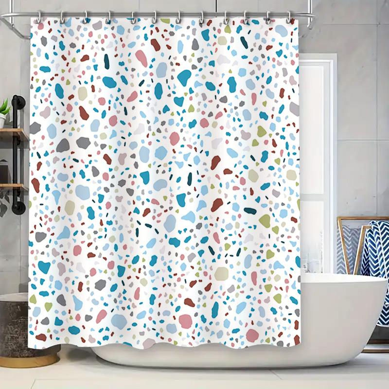 

Modern Colorful Pebbles Print Shower Curtain White Blue Polyester Fabric Non-Slip Rubber Rod Pocket Design For Bathroom Decorati W60H190(CM)-1 Pcs