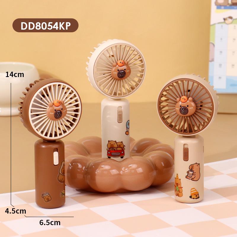 

USB Rechargeable Cartoon Handheld Fan for Kids with Lights and Lanyard Color Note