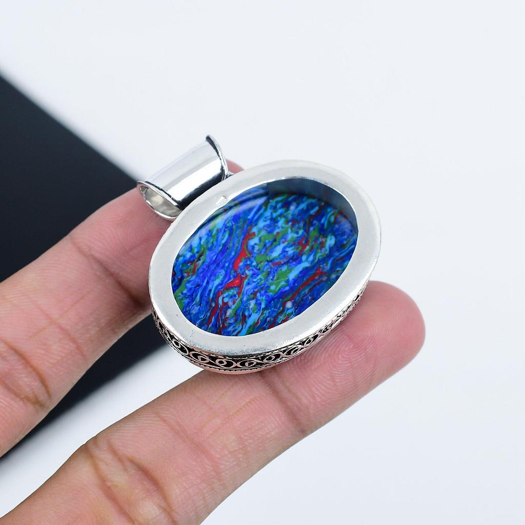 Natural Rainbow Clacilika Gemstone Silver Pendant in 925 Sterling Silver - Handmade Oval Design, Everyday Wear Jewelry Mother's Day Gift