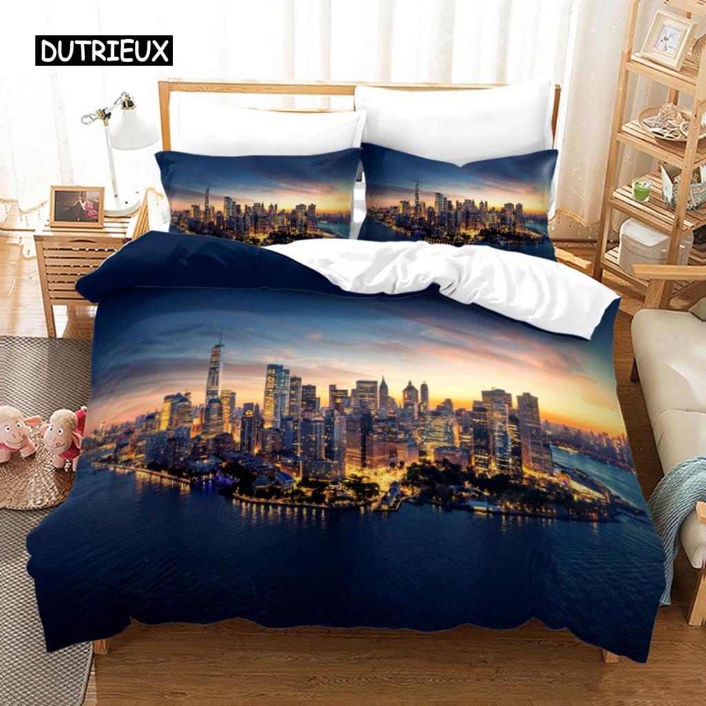 Súprava posteľnej bielizne Nočný pohľad na New York City Queen King Size Prikrývka / Obliečka na prikrývku Súprava obliečok na vankúše Mäkký domáci textil Posteľná bielizeň
