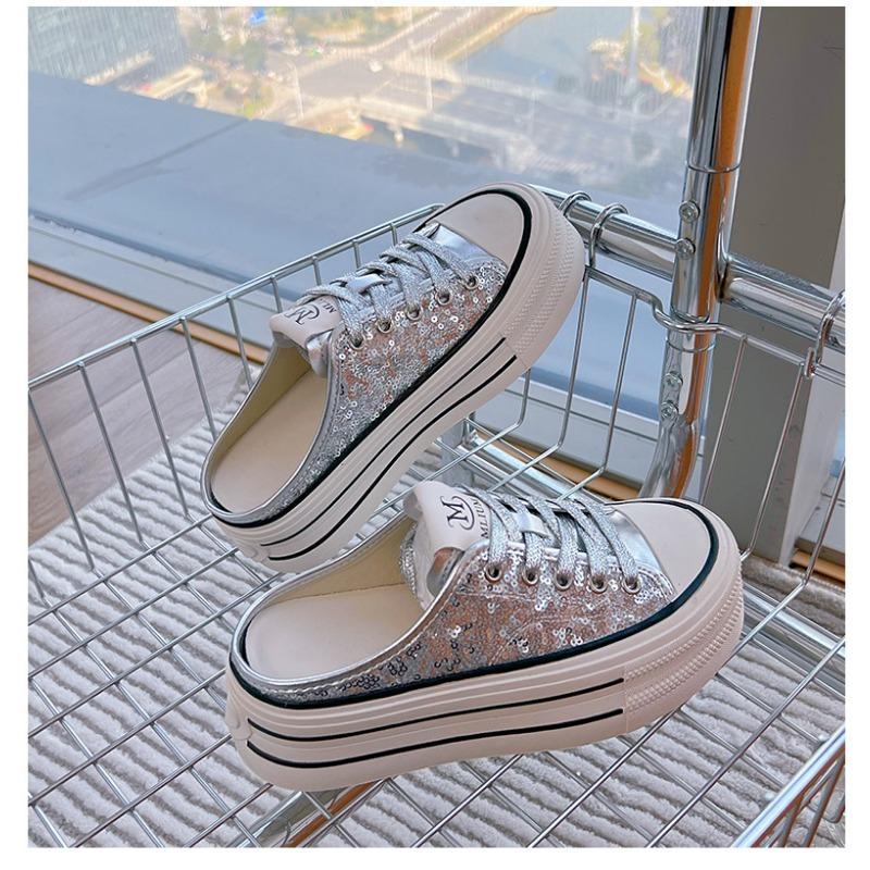 Lederslipper Sommer Flach Halb Schlepp Lässige Schlupf-Höhenschuhe für Damen