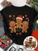 Christmas Retro Gingerbread Man Heat Transfer Pattern T-Shirt   Short Sleeve Round Neck Casual Top,