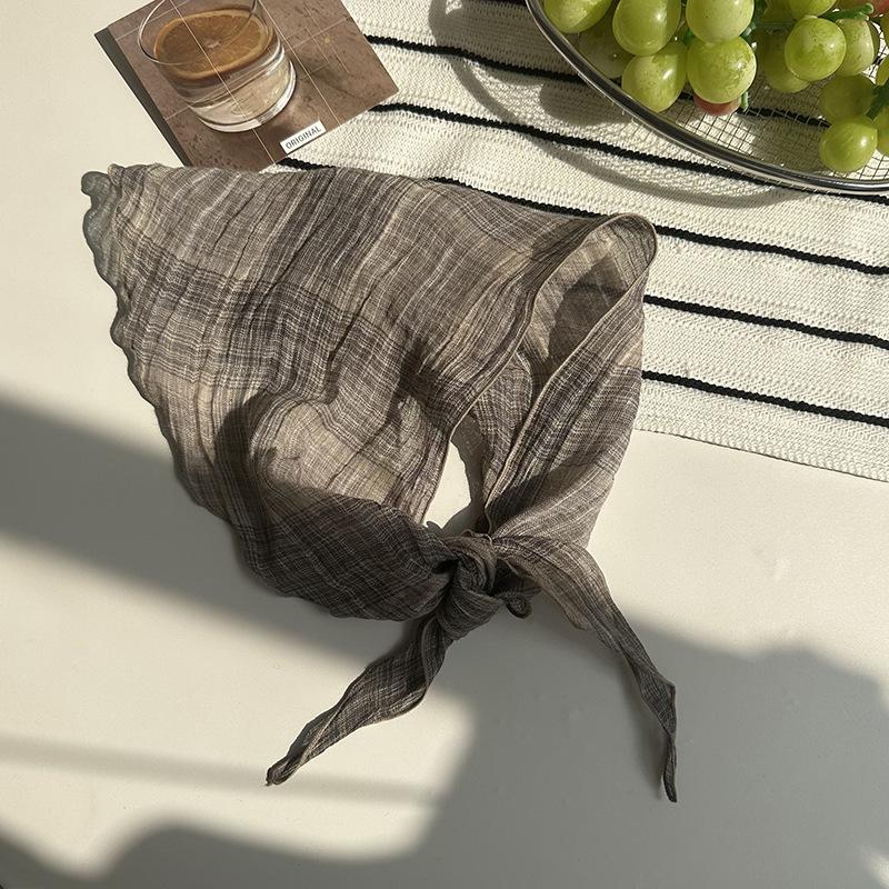 Headscarf summer women's pastoral new neck protector, light and breathable scarf, small scarf, small plaid triangular scarf, headscarf pastoral style