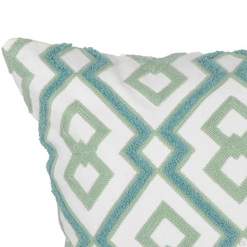 Embroidered Pillow Cover Throw Square Invisible Zip Geometric Cushion for Sofa Office Bedroom