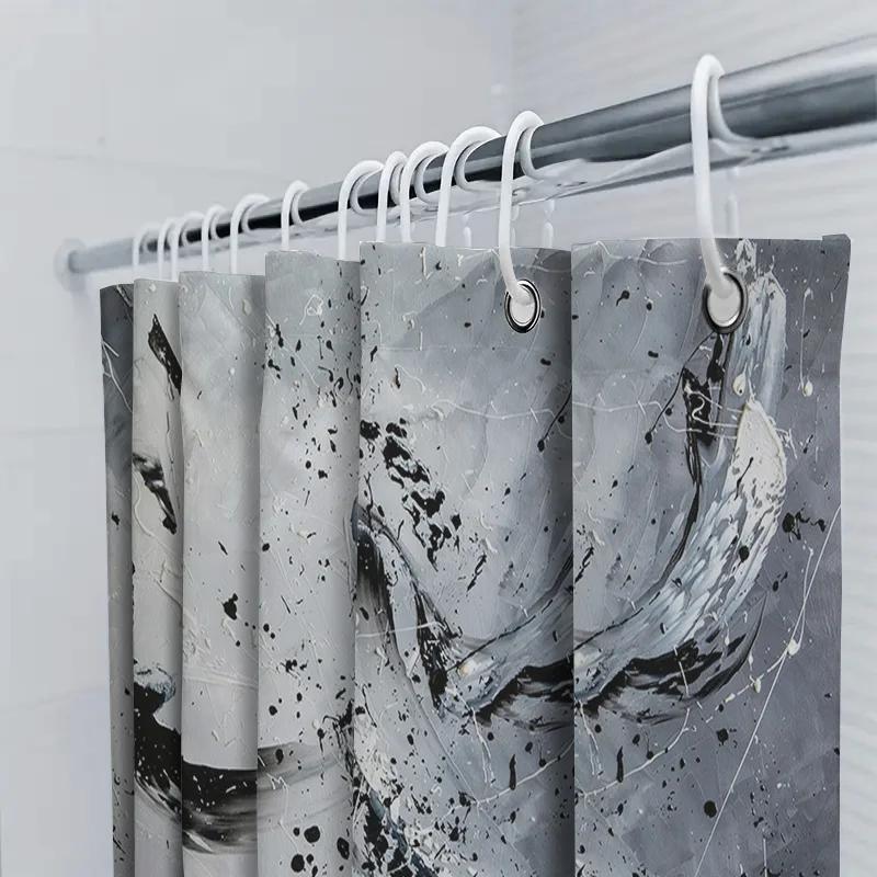 Modernes Badezimmer Duschvorhang-Set Mit Schwarzem Spritzkunst-Design Wasserdicht Wohnkultur Für Duschbereich Einfache Montage (Pfingst