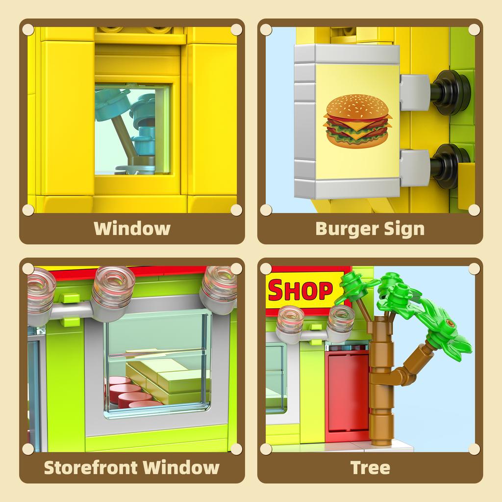 Non-Toxic New Burger Shop City Street View Building Blocks Toys 342Pcs Small Particle Building Blocks Educational Toys For Kids Gifts