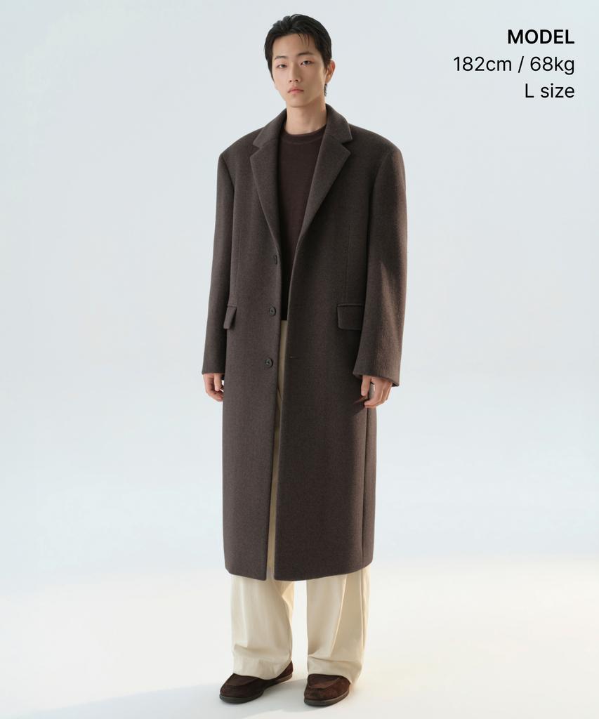 MUSINSA STANDARD Cashmere Blend Daddy Shoulder Single Long Coat [Heather Brown]