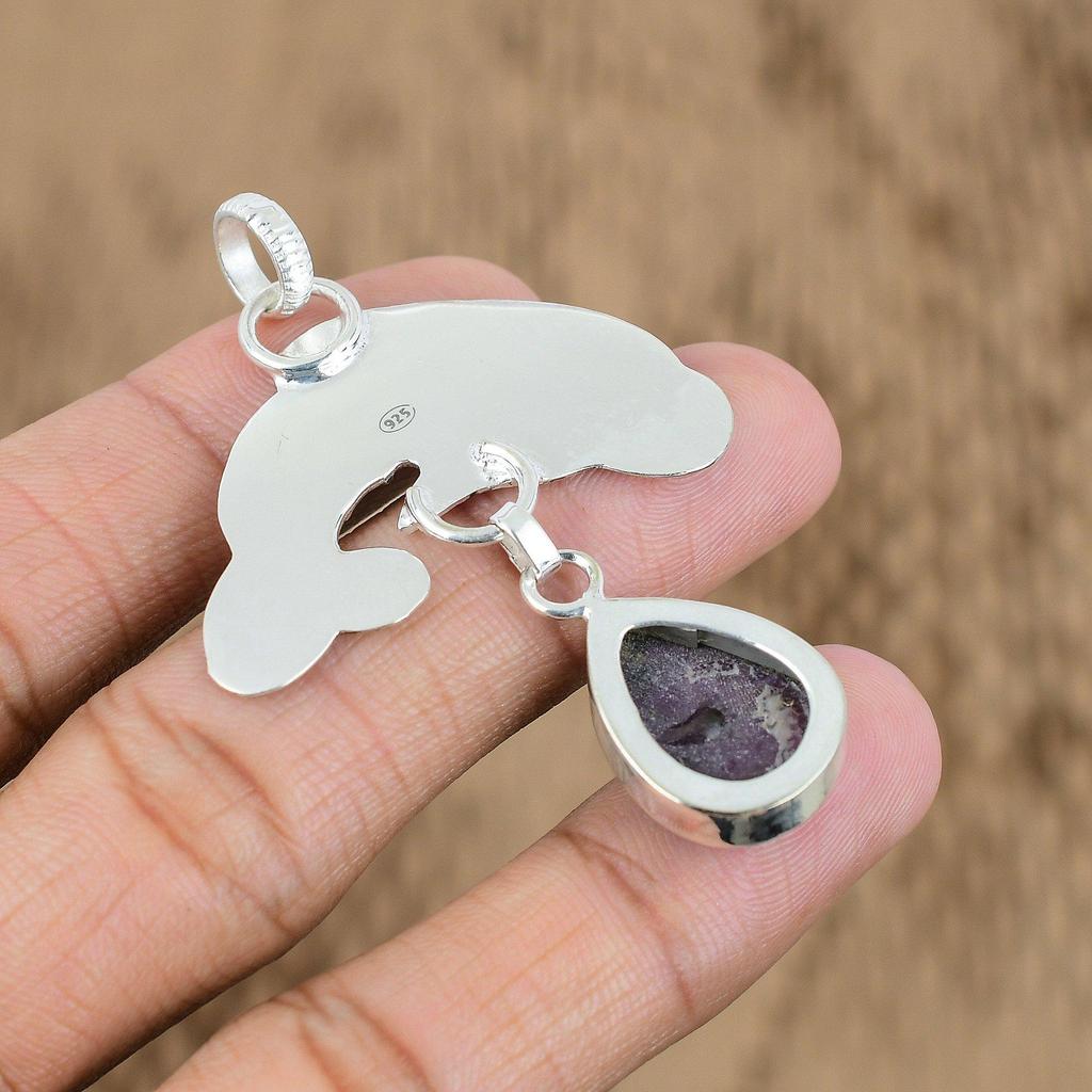 Natural Ruby Zoisite Gemstone Jewelry 925 Sterling Silver Pendant Fish For Women