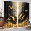 Set of 2 Golden Bird Patterned Curtains, Featuring a Modern Artistic Style with Rod Pockets, Suitable for Home Decoration in