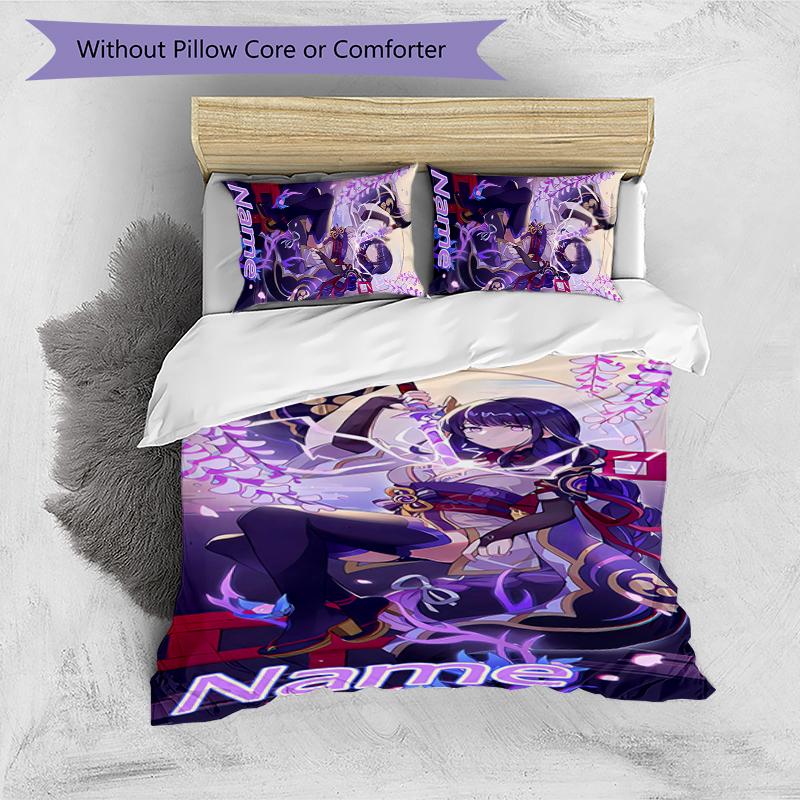 3pcs Custom Name Cartoon Genshin Impact Balzebub Bedding Set Duvet Cover Closure Includes 1 Duvet Cover & 2 Pillowcases for All Seasons Bedroom Decor
