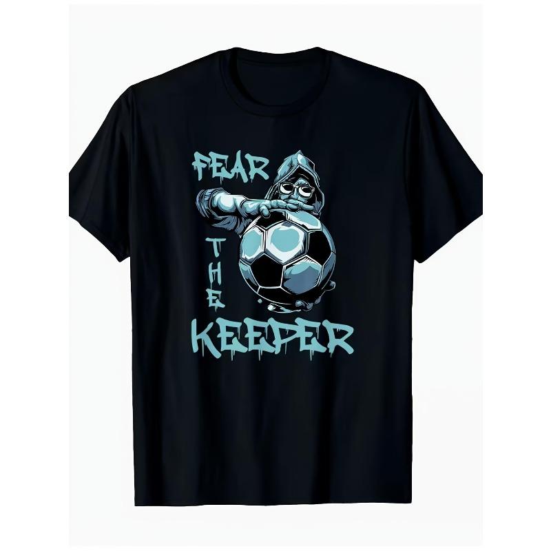 European sizes Men S Football Goalkeeper T-Shirt Crew Neck Bold Fear The Keeper Print Loose Fit Slight Stretch Casual Summer Wear Durable Print M чёрный