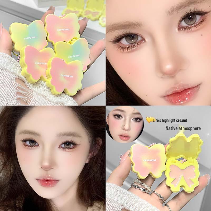 Cappuvini Light Face Butterfly Balm: Multi-Use Highlighter and Blush for a Natural Matte Look. Perfect for Students and Parties.