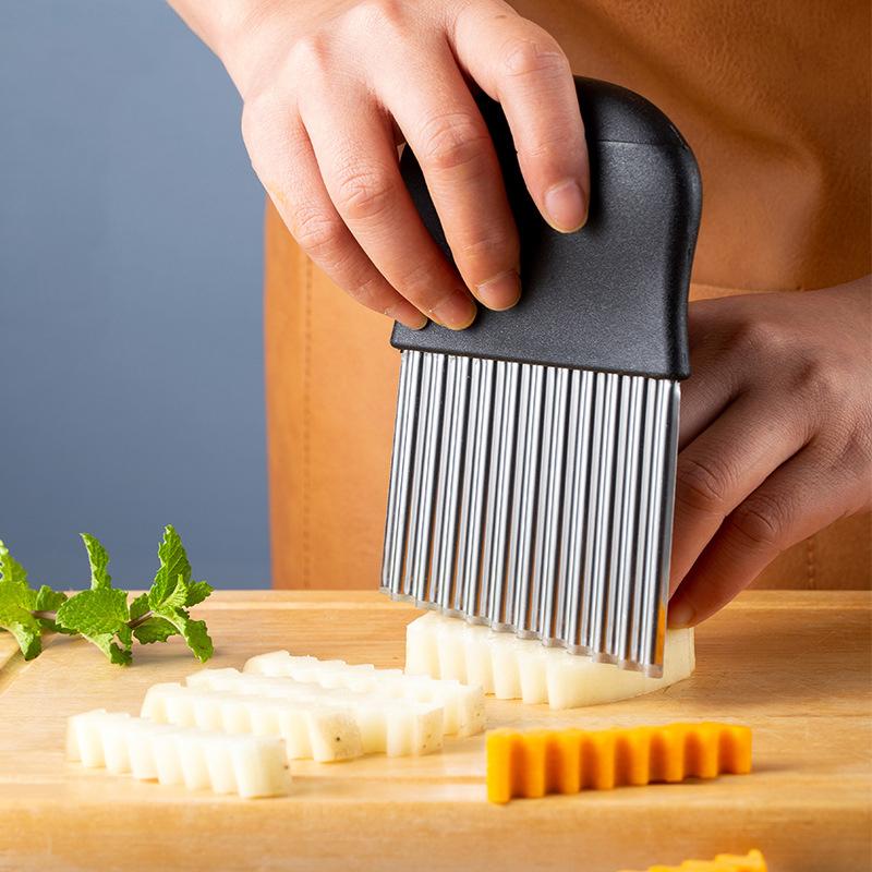 Potato Cutter Slicer Stainless Steel French Fry Cutter Knife Vegetable Slicer Crinkle Wavy Potato Chips Maker Kitchen Gadget