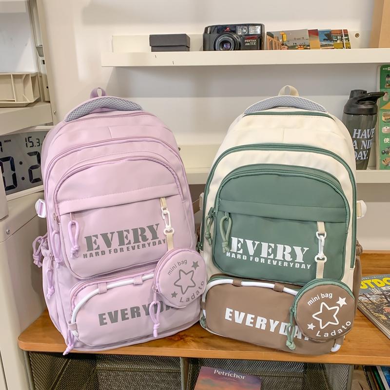 Contrast Color Waterproof Backpack Campus Style Large Capacity School Bag Computer Bag For Teenagers Students