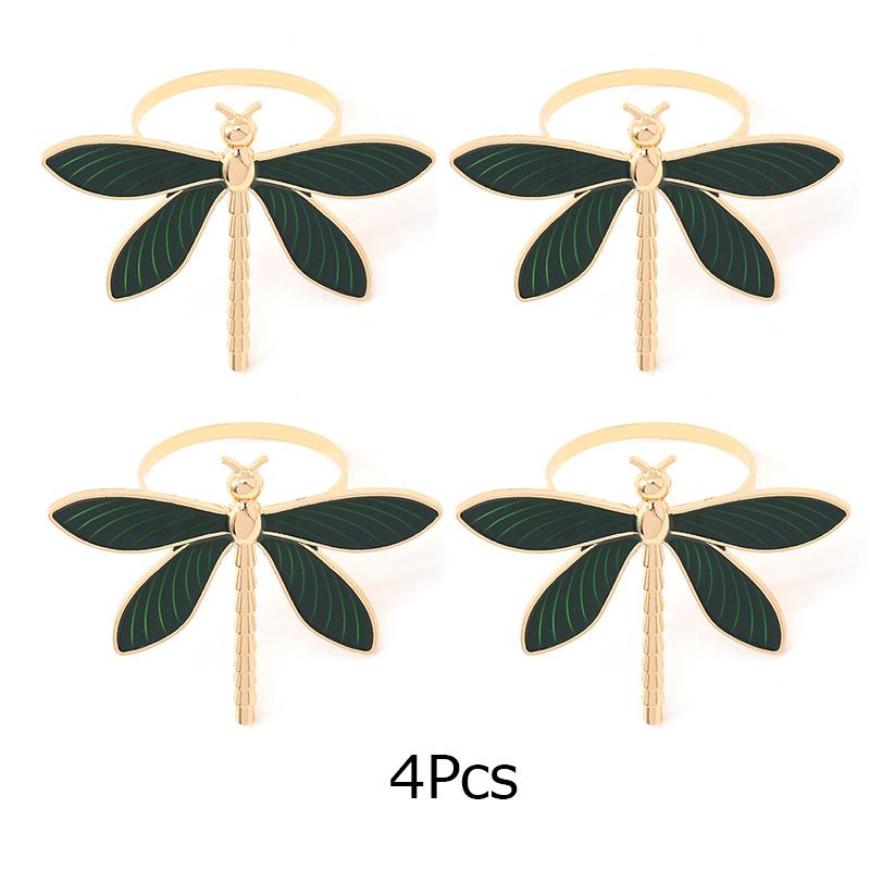 2/4Pcs Green Oil Dripping Dragonfly Home Decoration Hotel Napkin Ring Fashion Insect Napkin Ring New Metal Napkin Ring