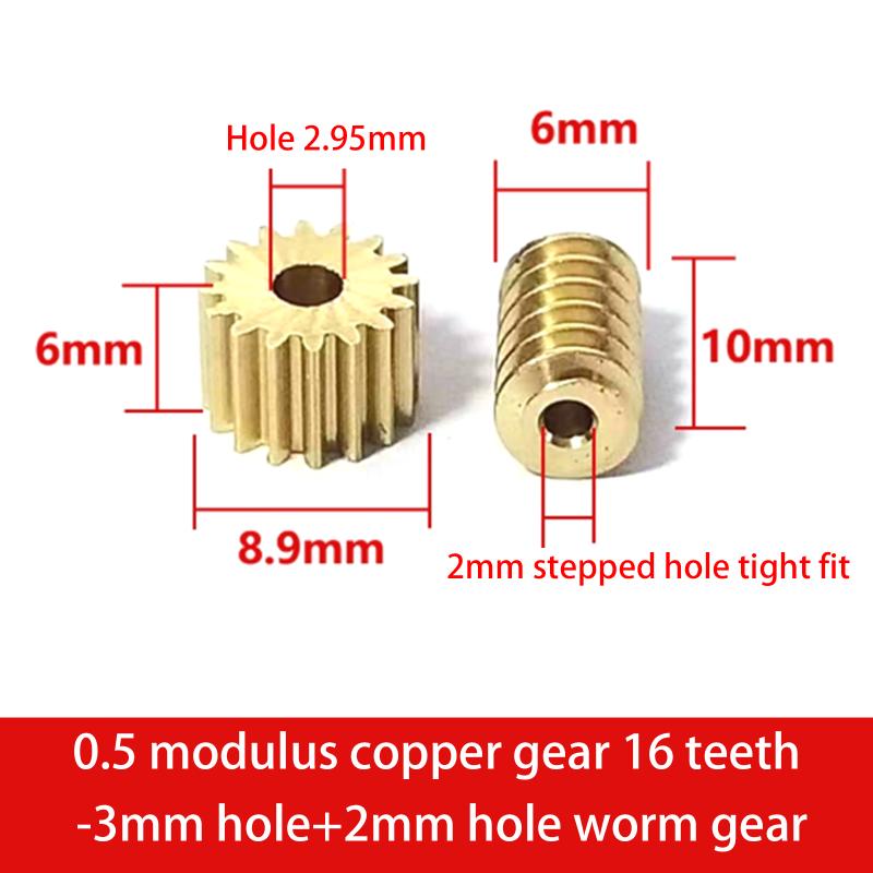 1 Készlet 0,5M Réz Csigakerék Hajtás Kombinációs Készlet 12/15/16/18/32 Fog 2mm/3mm 2mm Lépcsős Furat DIY Modell