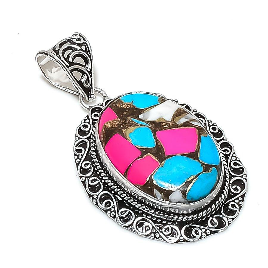 Natural Cotton Candy Turquoise 925 Sterling Silver Jewelry Pendant 2.17  ETC-14036