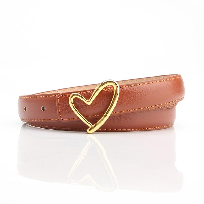 Women's Versatile Heart Buckle Fashion Belt for Jeans and Dresses with PU Leather Details