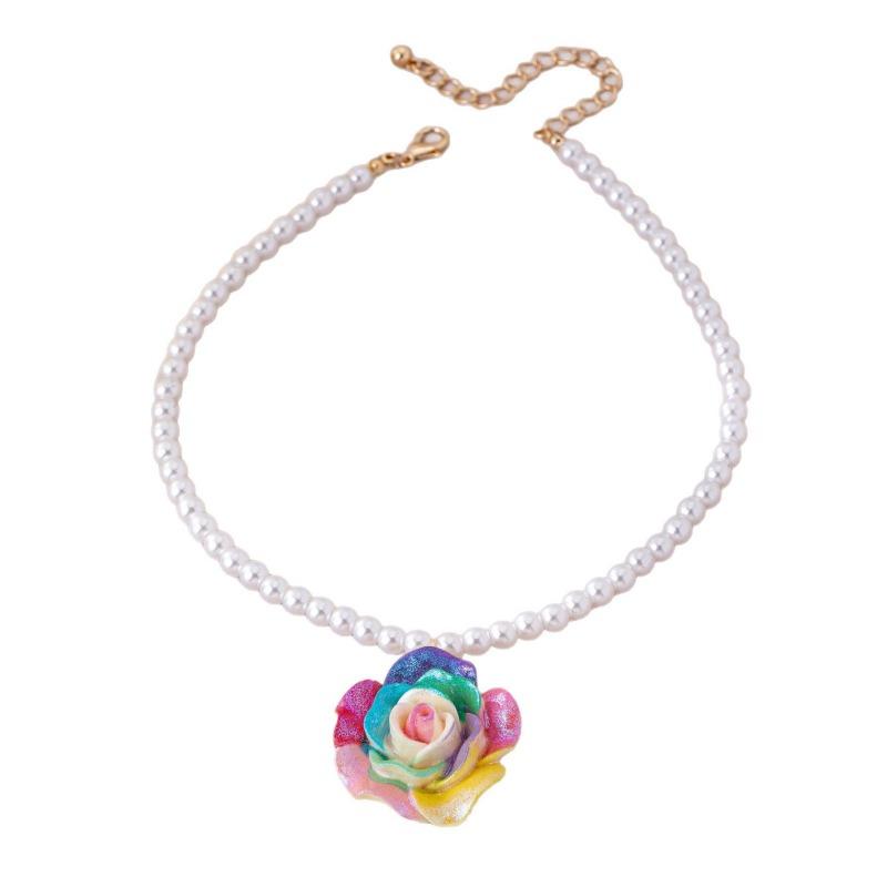 1PC Fashion Trend Personalized Colorful Flower Pearl Necklace Suitable for Daily Wear