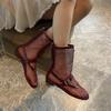 Pile boots summer thin new medium tube cool boots fashion women's boots flat bottom hollow net boots