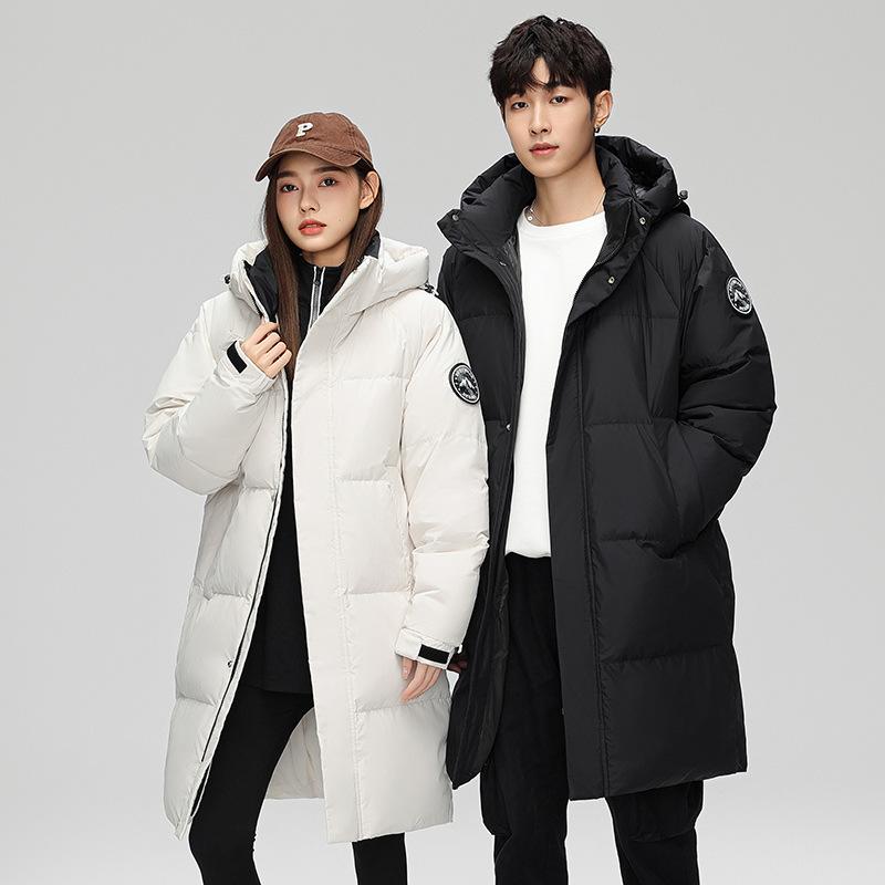 New Winter Down Jacket for Men's Trendy Loose Mid-length Over-knee White Duck Down Couple Hooded Winter Jacket