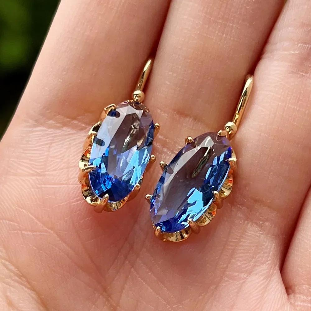 Royal Blue Zircon Oval Earrings Fashionable High-End Design Accessories for Banquets Personalized Simple Zircon