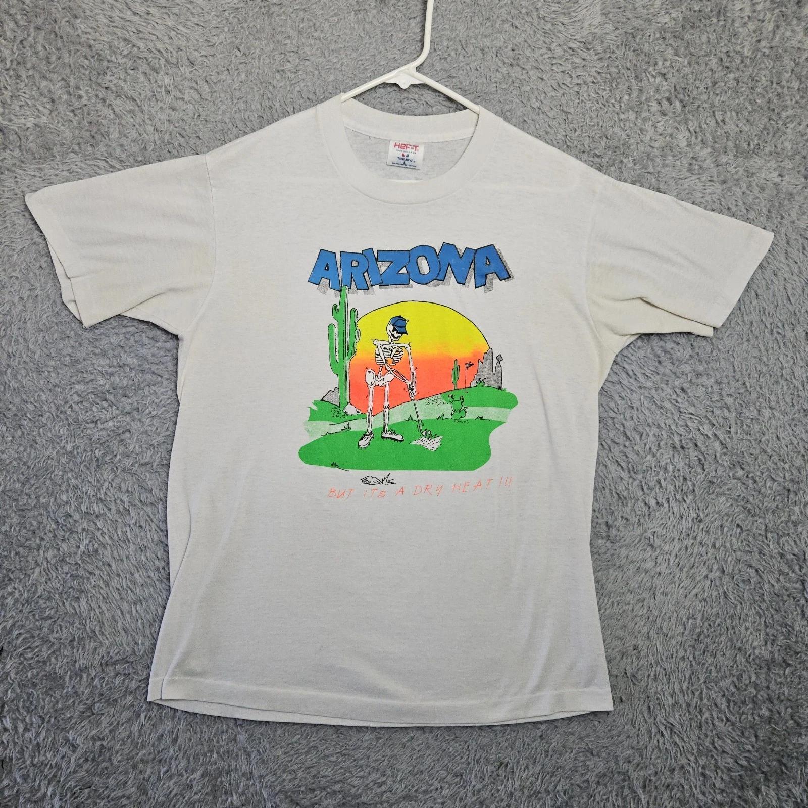 

Vintage T Shirt Arizona Funny Dry Heat Single Stitch Golf Large (fits M) Stains L