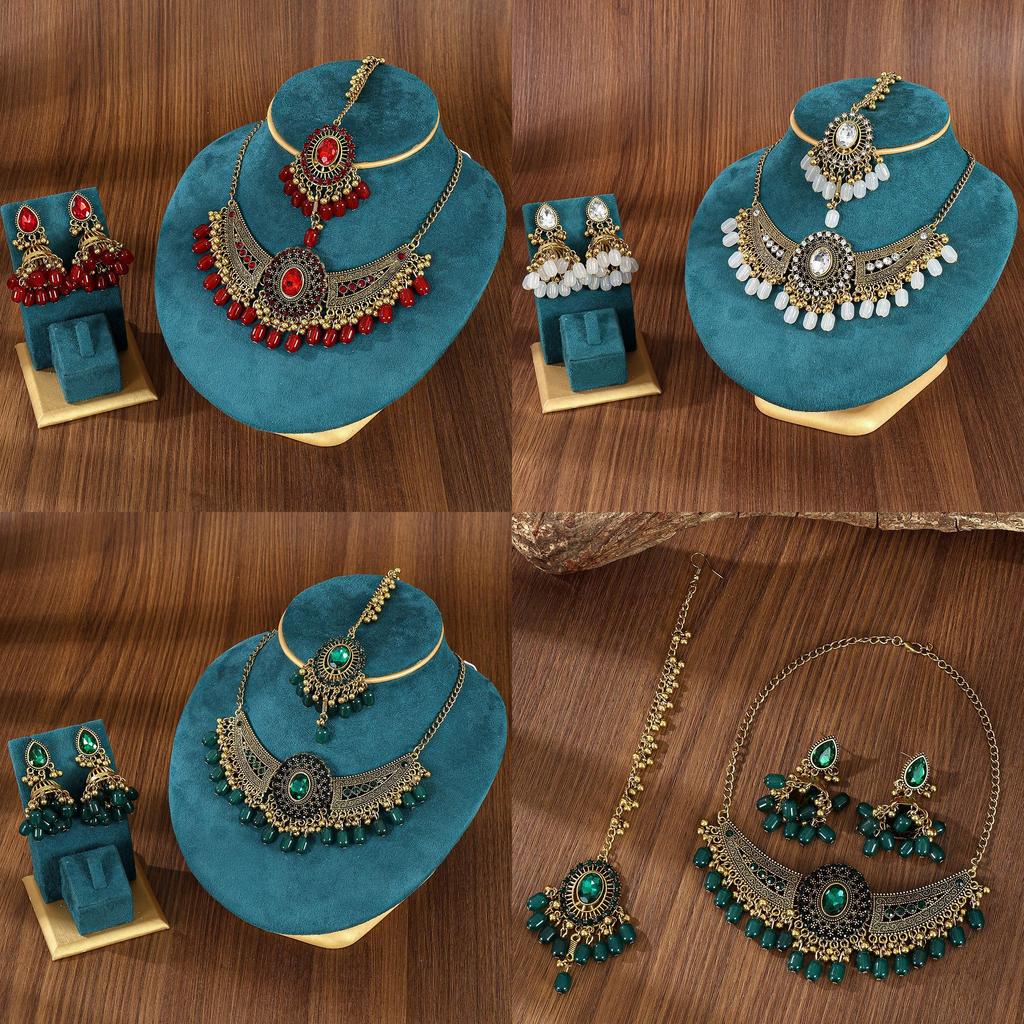 Geometric Bridal Headpiece Set With Metal Earrings And Necklace For Women