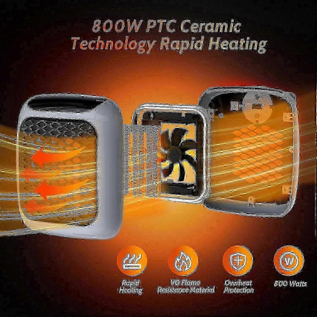 New est 800w Ptc Ceramic Fan Heater With 2 Modes, Household Plug-in Space Heater_Onyx