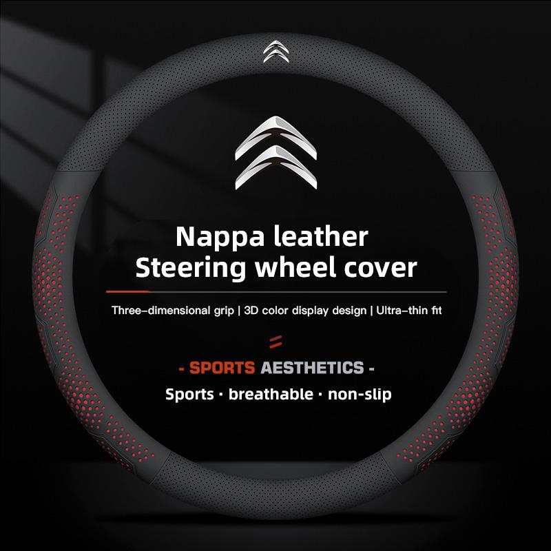 38cm Leather Car Steering Wheel Cover For Citroen C4 C3 C2 C1 DS3 Xsara Picasso Auto Steering Wheel Cover Car Interior keychain