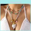 Bohemian Turquoise Shell Pendant Necklace With Stainless Steel Chain For Summer Vacation Style