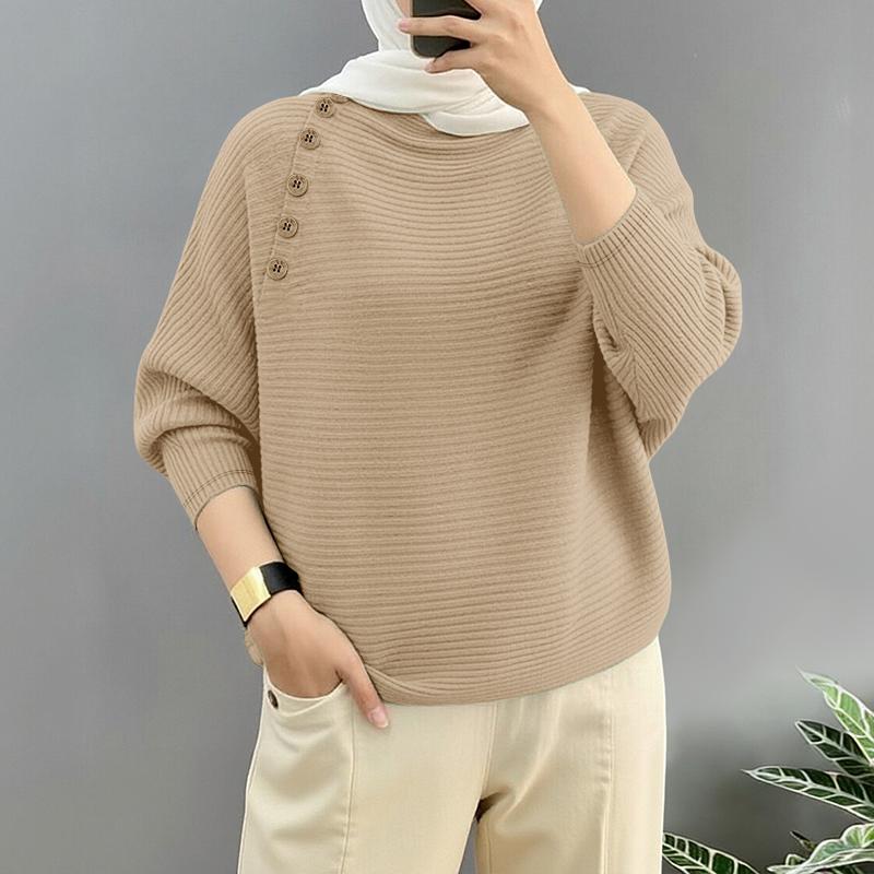 ZANZEA Women Casual Round Neck Solid Color Long Sleeve Retro Blouse