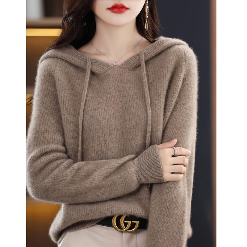 Women's 100% Pure Wool Knit Loose Hoodie - Autumn/Winter Collection