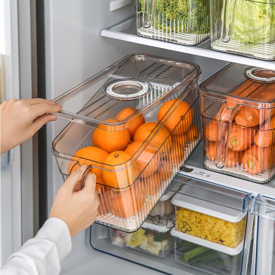 Refrigerator Storage Box with Handle Easy Pull Out Organizer Dry Wet Separation Date Timer Freshness Preservation Container
