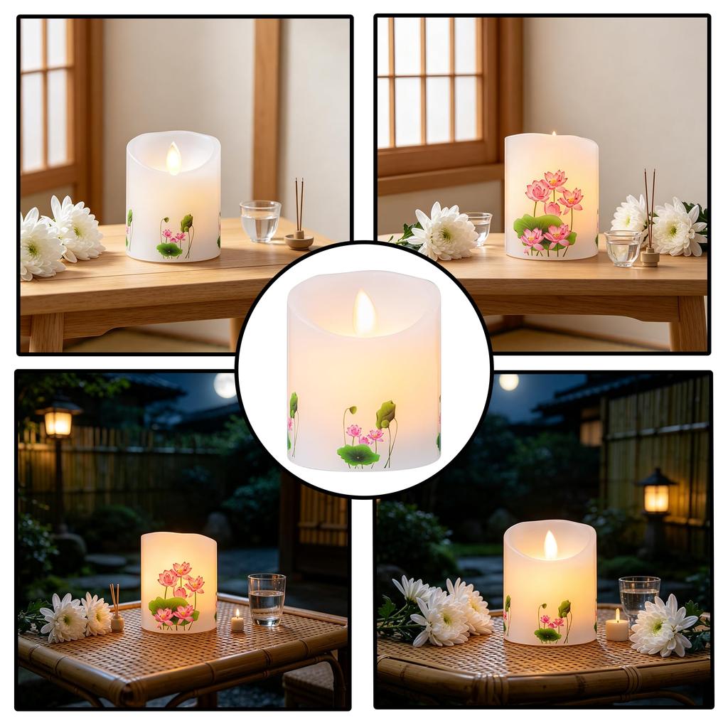 AnnTec LED Candle [Lotus Lantern] (Rentou) - For Buddhist Altars - Flickering Flame, Warm Light, Remote Control, Timer, Automatic Shut-off,