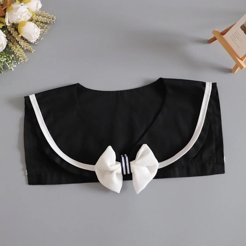 Womens Sweet Front Bowtie Navy Style Shawl Fake Collar Girls Detachable Blouses Top False Collar Woman Decorative Scarf Wrap