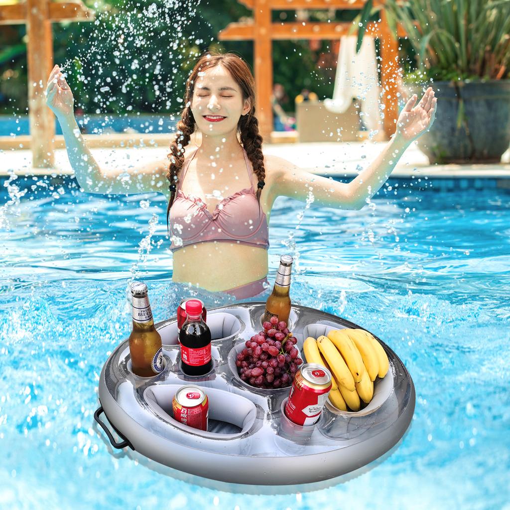 1PVC Inflatable Beverage Holder Cup Holder Porous Cup Cushion Fruit Red Wine Mobile Phone Water Inflatable Ice Bed Swimming Pool
