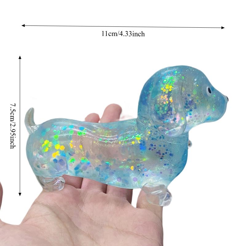 Glitzer Dackel Squishy Quetschspielzeug Transparent Gefüllt Pailletten Quetschen Stressabbau Spielzeug Niedlicher Hund Fidget Anti-Angst Spielzeug