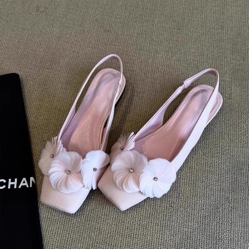 Fashion Flower Square Toe Women Flat Sandals Loafers Shoes Woman 2025 Trend Summer Elegant Ballet Shoes Dress Shallow Sandalias De Mujer