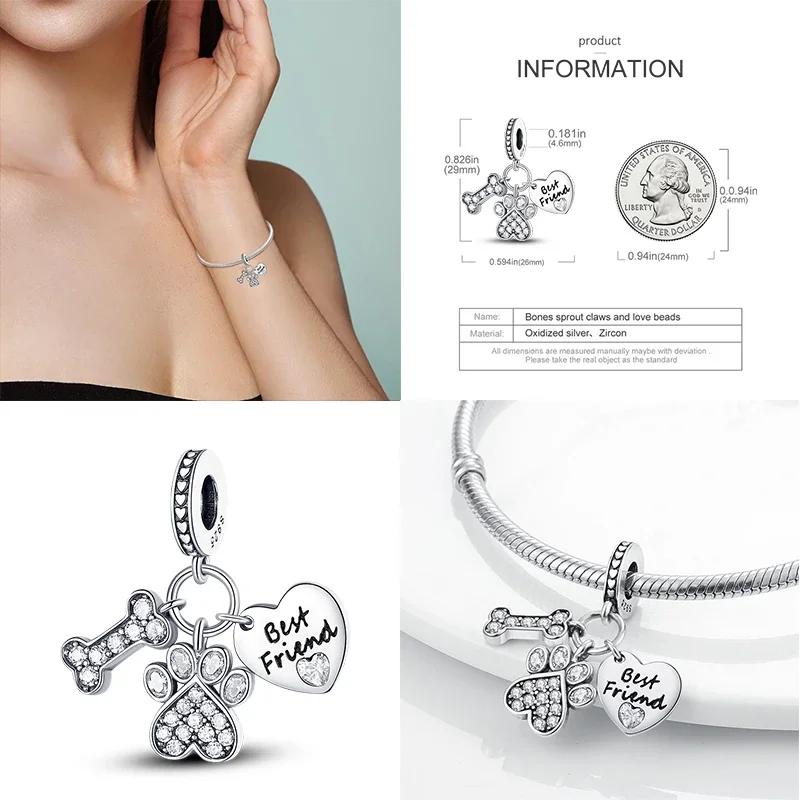 925 Silber Glühwürmchen Libelle Eule Anhänger Kleeblatt Herz Zirkon Farbperle für Original Armband Anhänger Schmuck