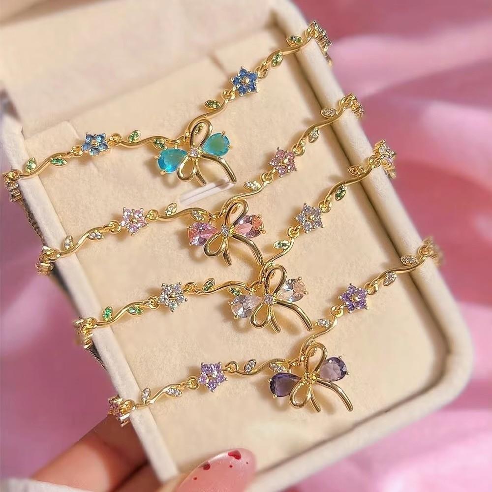 Crystal Chain Bracelet Butterfly Bow Women's Bracelet Elegant Flowers Bracelet  Jewelry Gift